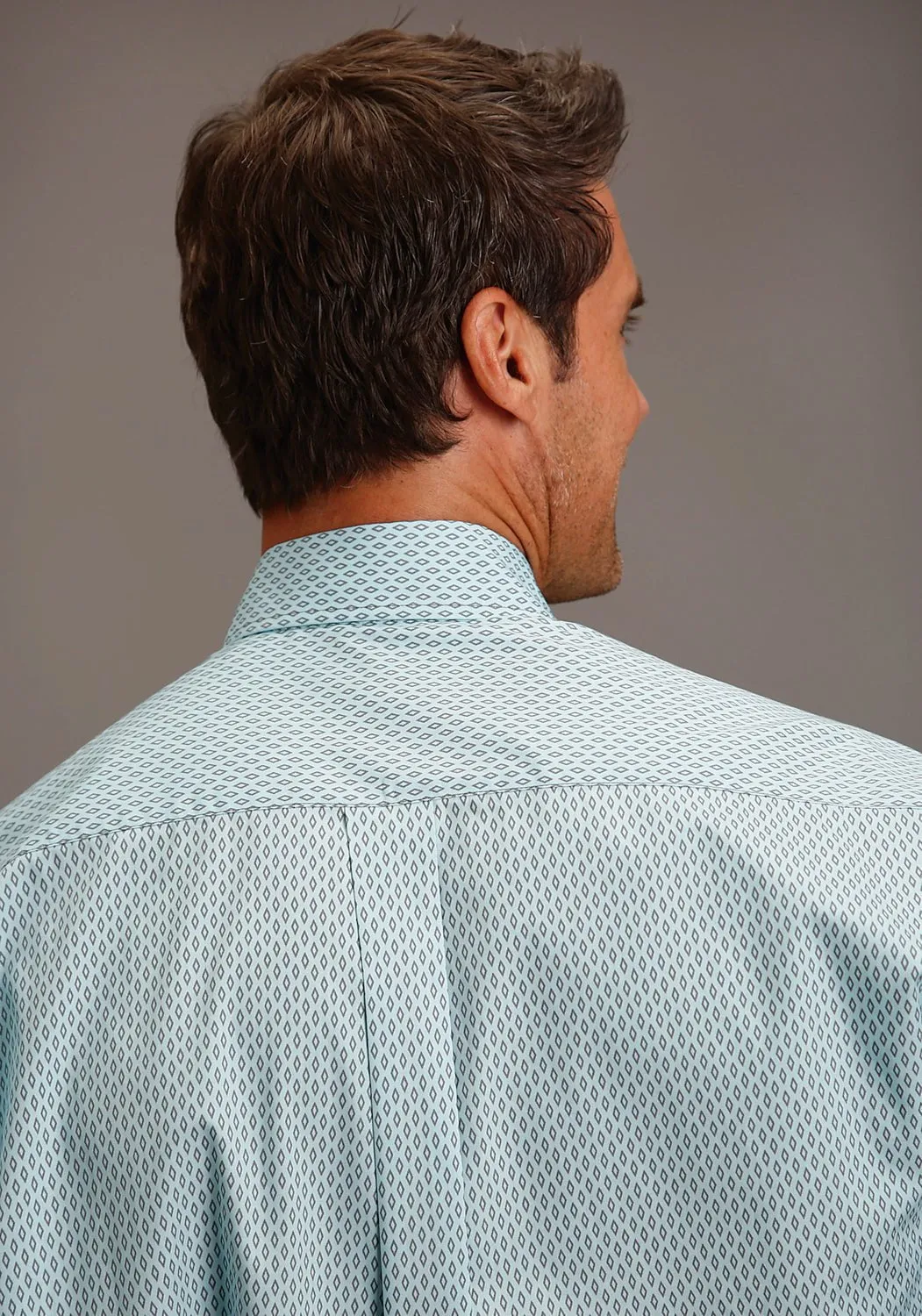 Soft Stretch Collar Stetson Mens Silver Diamond Neat Blue 100% Cotton L/S Shirt