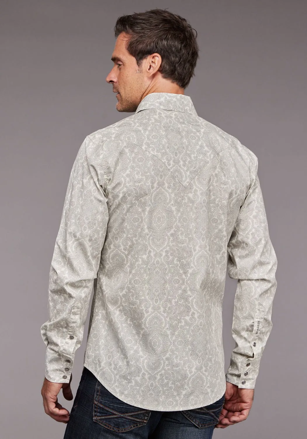 Camouflage Print Bold Graphics Stetson Mens Silver Filagree Grey 100% Cotton L/S Shirt