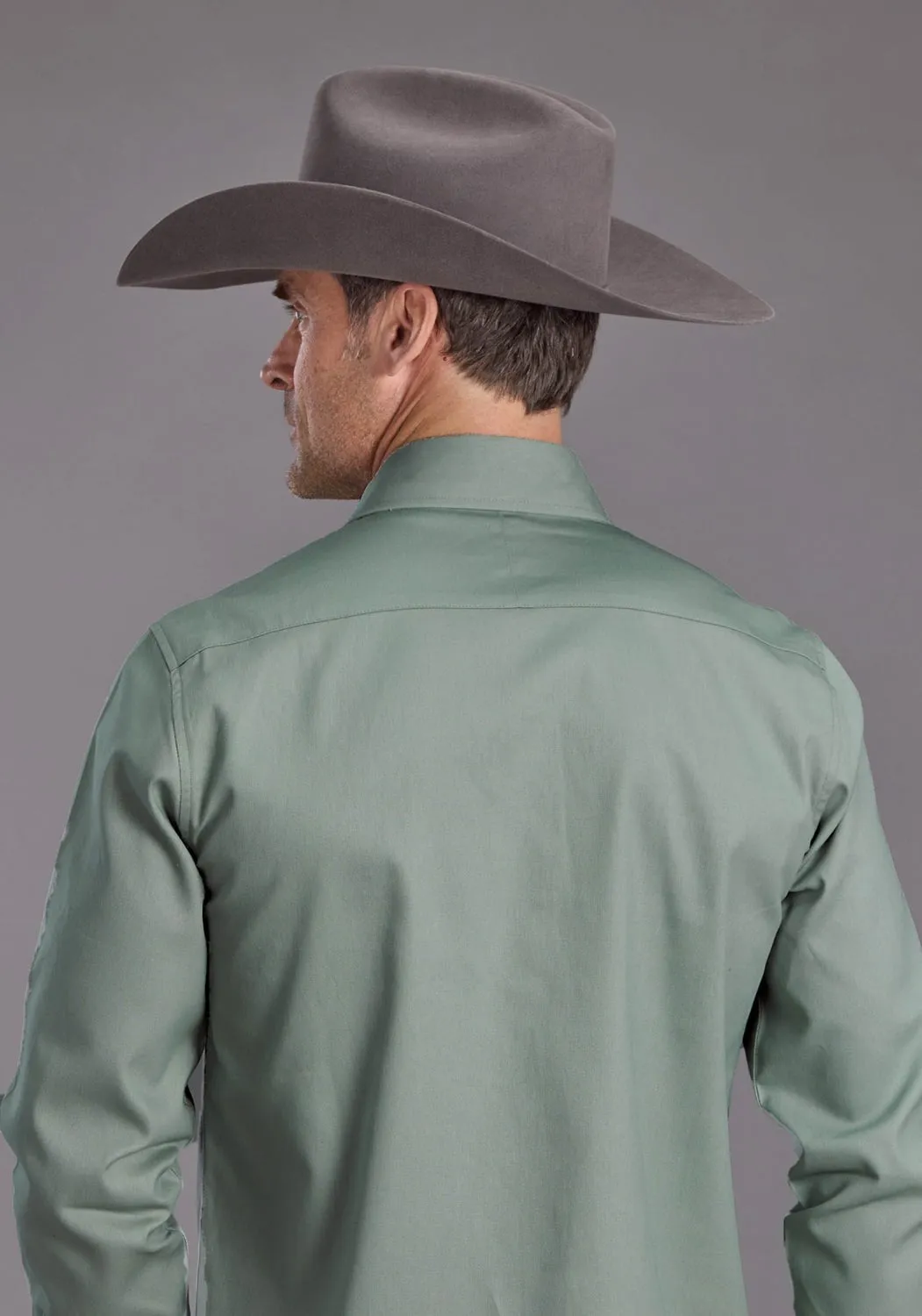 Button-up Multi Pocket Design Stetson Mens Silver Sage Brushed Twill Green 100% Cotton L/S Shirt