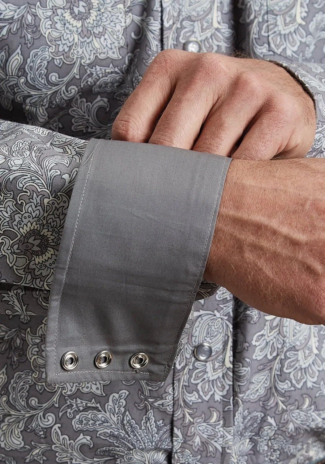 Soft Touch Fabric Stetson Mens Silver Spring Paisley Grey 100% Cotton L/S Shirt