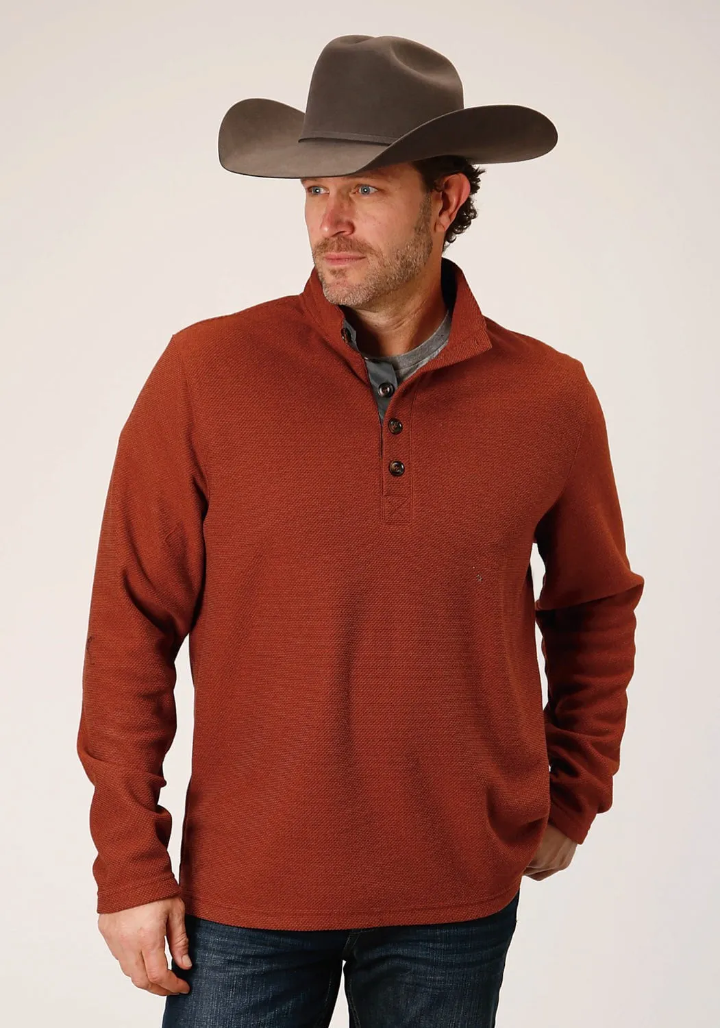 Stetson Mens Sweater Knit Rust 100% Polyester Pullover Sweater Lightweight Layers Chill Wear