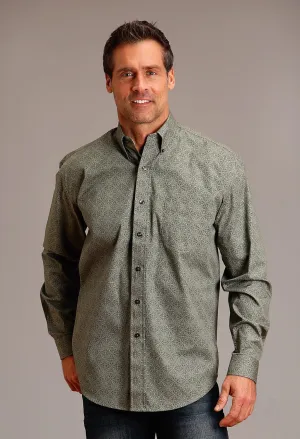 Stetson Mens Tonal Tile Green 100% Cotton L/S Shirt Odor Resistant Abrasion resistant Stetson Mens Tonal Tile Green 100% Cotton L/S Shirt