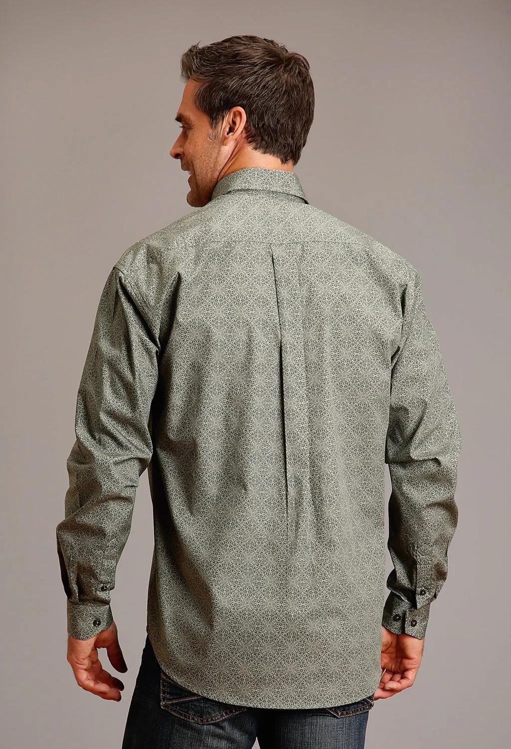 Stetson Mens Tonal Tile Green 100% Cotton L/S Shirt Tailored Fit