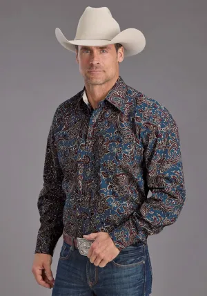 Stetson Mens Vintage Blue Paisley Blue 100% Cotton L/S Shirt Split Hem Design Stetson Mens Vintage Blue Paisley Blue 100% Cotton L/S Shirt Anti Static Lining