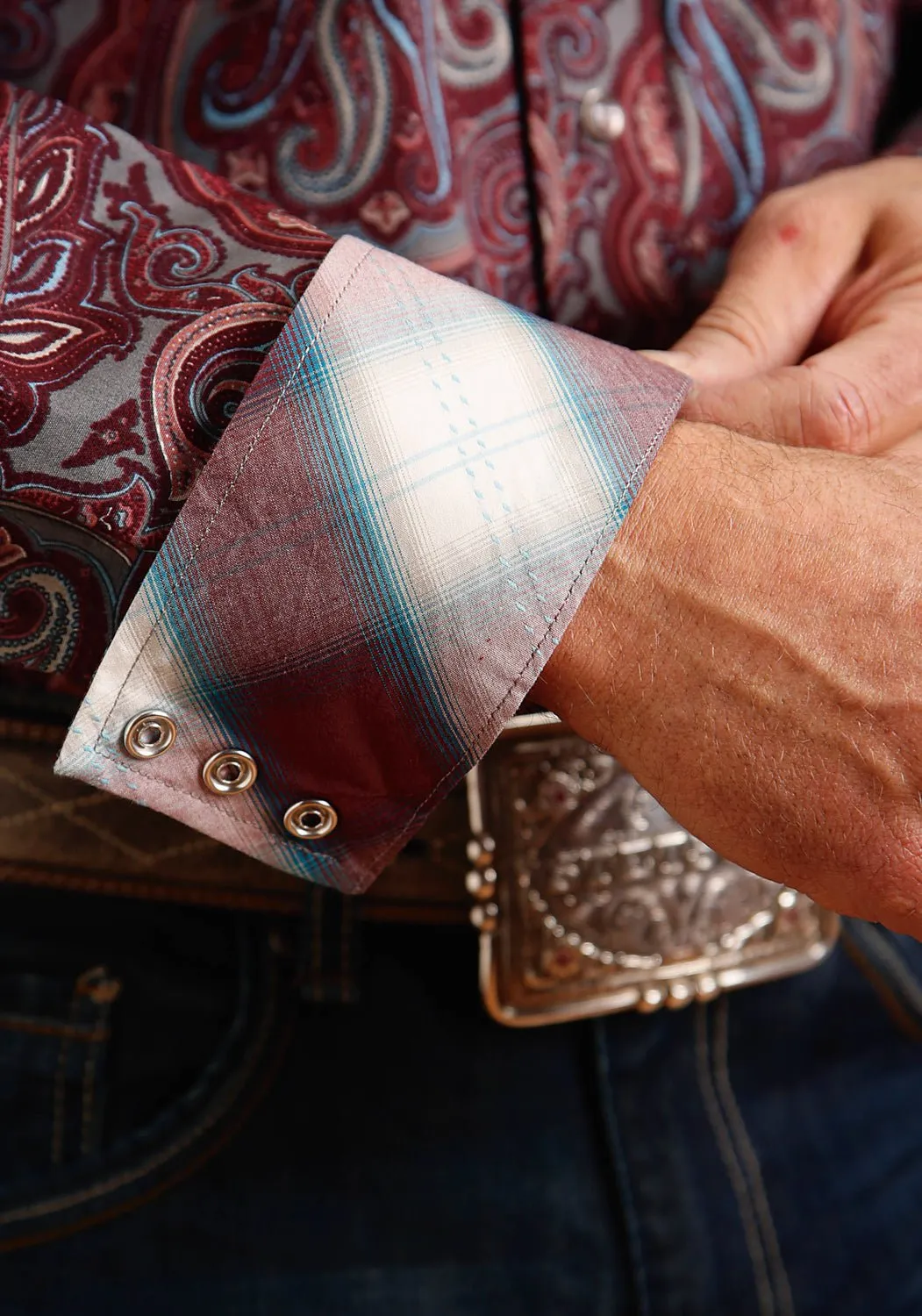 Eco Friendly Material Smooth Stitch Pattern Stetson Mens Wine 100% Cotton Sandstone Paisley L/S 2 Pkt Shirt