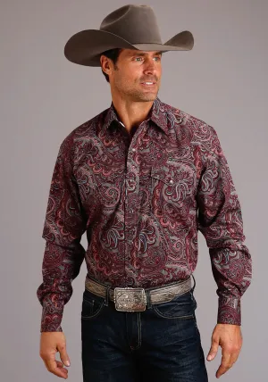 Stetson Mens Wine 100% Cotton Sandstone Paisley L/S 2 Pkt Shirt Zipper Front Stetson Mens Wine 100% Cotton Sandstone Paisley L/S 2 Pkt Shirt Day-To-Night Wear