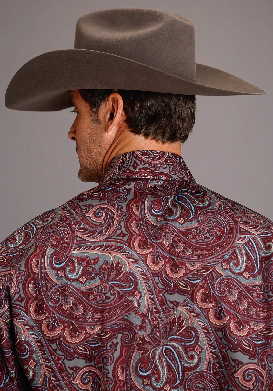 Stetson Mens Wine 100% Cotton Sandstone Paisley L/S 2 Pkt Shirt Mature appeal