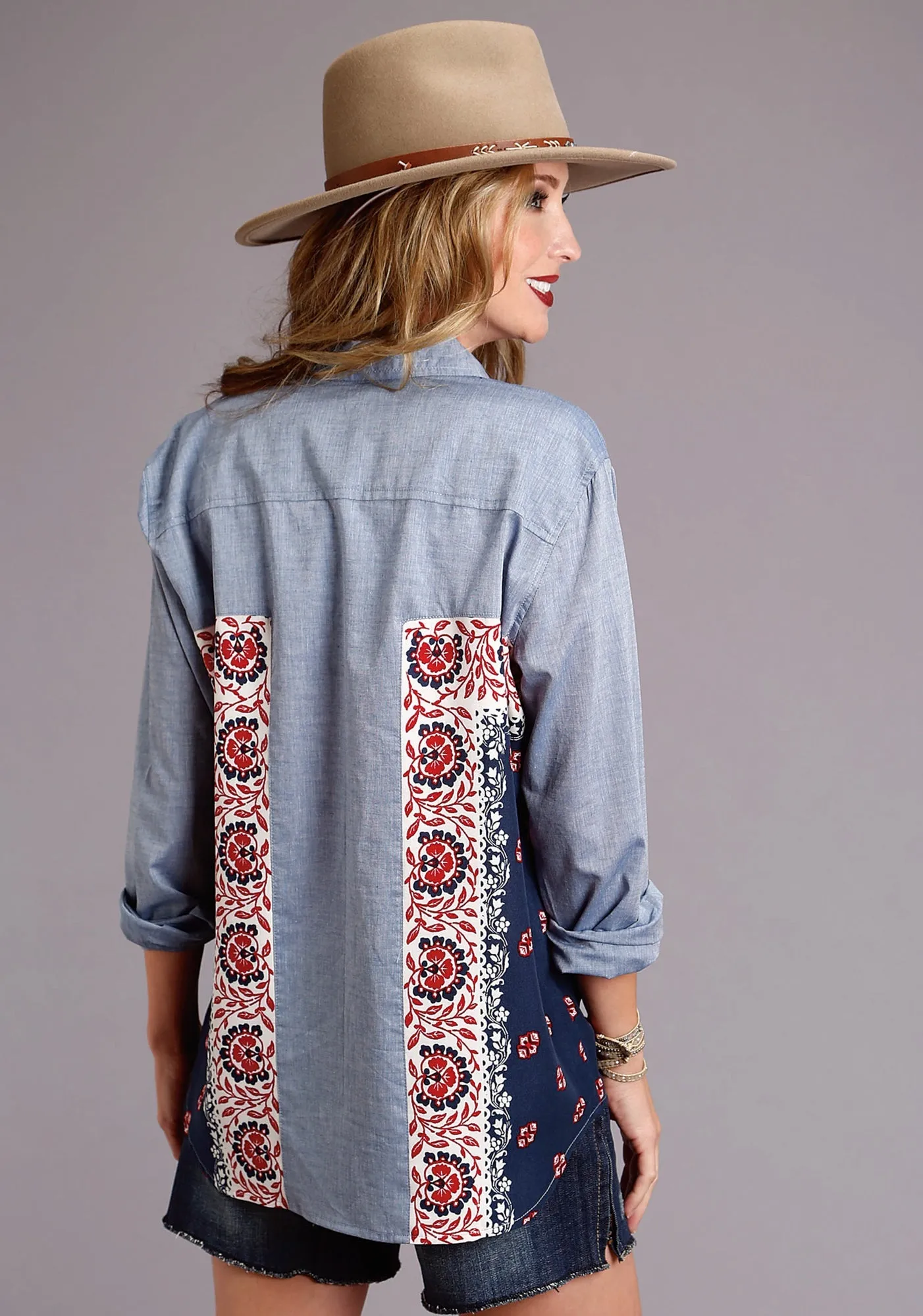 Stetson Oversized Womens Chambray Rayon/Nylon Bandana L/S Shirt Couple Look Work Ready Timeless Match