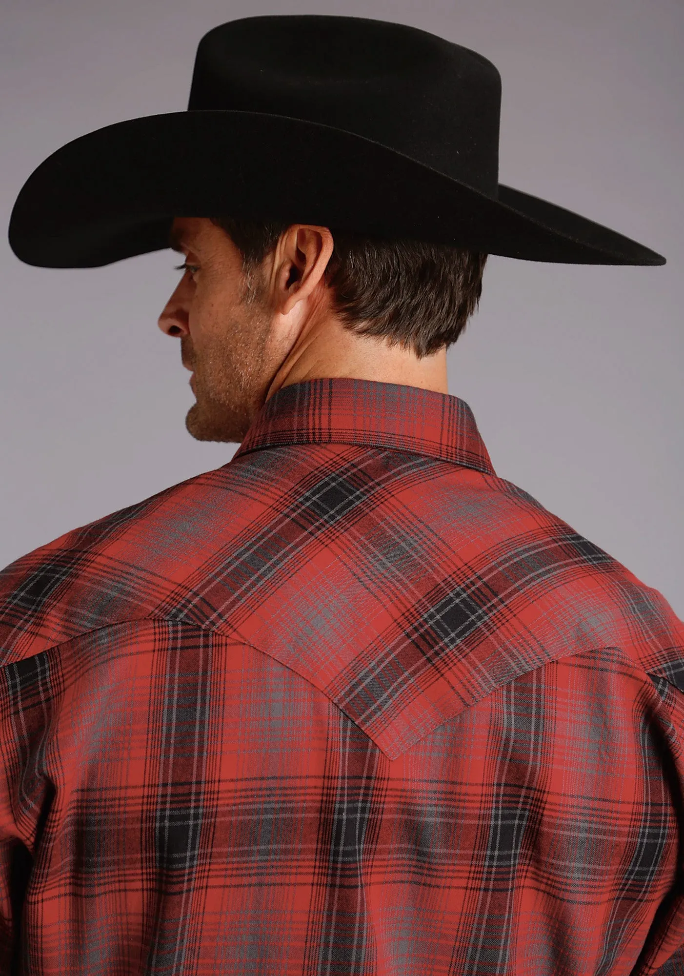 Active Wear Stetson Plaid Mens Red 100% Cotton Brushed Twill L/S Shirt