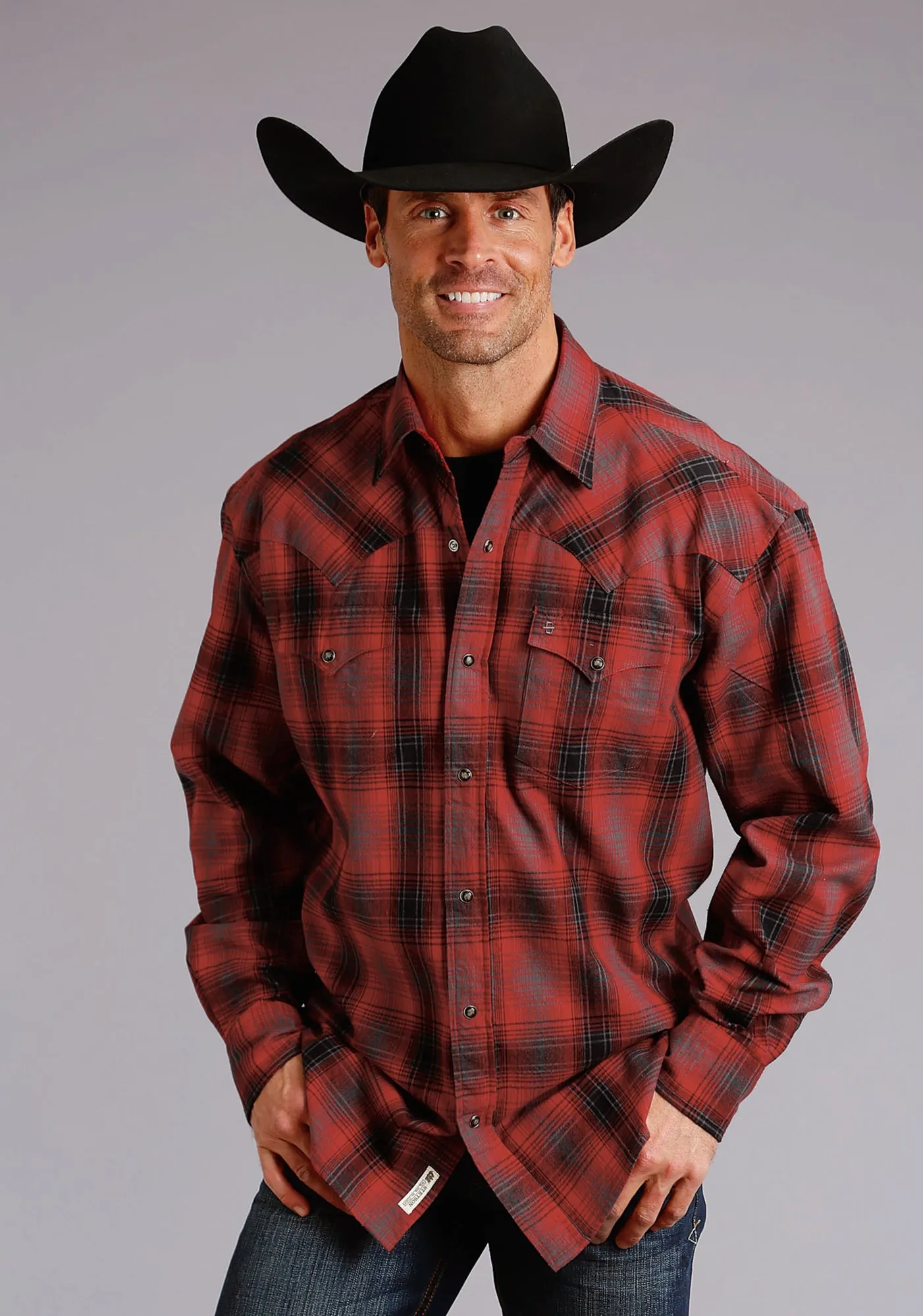 Non Irritating Tags Relaxed Comfort Stetson Plaid Mens Red 100% Cotton Brushed Twill L/S Shirt