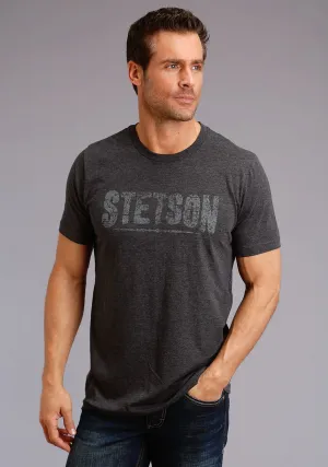 Stetson Unisex Heather Grey 100% Cotton Cream Logo S/S T-Shirt Anti Pilling Fabric Relaxed Vibe Refined Aesthetic Stetson Unisex Heather Grey 100% Cotton Cream Logo S/S T-Shirt