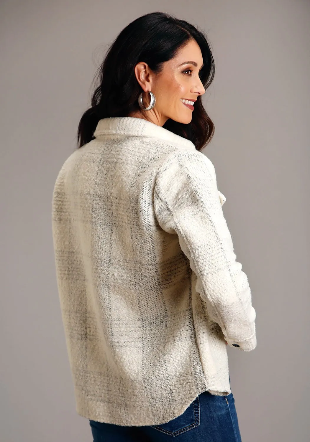 Stetson Womens 1761 Windowpane Plaid Cream Wool Blend Wool Jacket Chill Mode Autumn Days Unisex Wear Teen Outfit