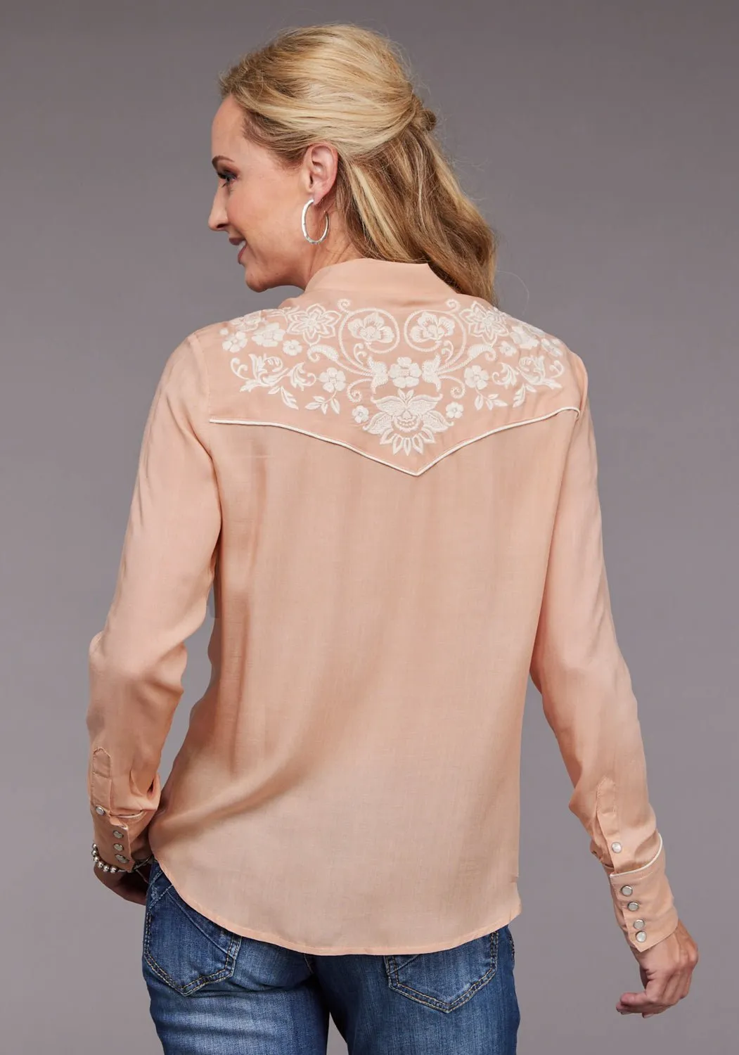 Stetson Womens 2097 Western Pink 100% Rayon L/S Blouse High Neck