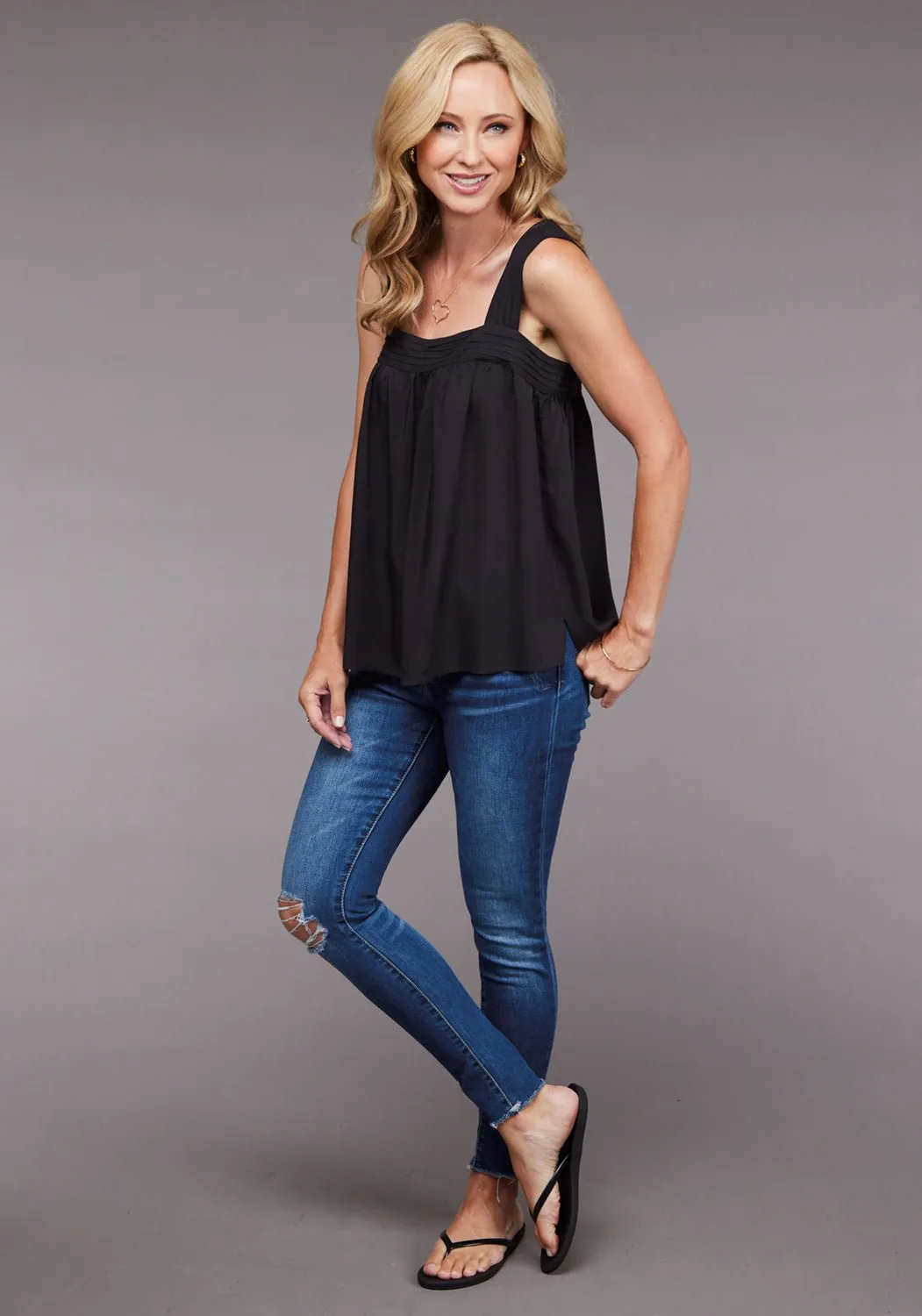 Petite Cut High-Quality Craftsmanship Stetson Womens 2099 Flatweave Black 100% Rayon S/L Tank Top