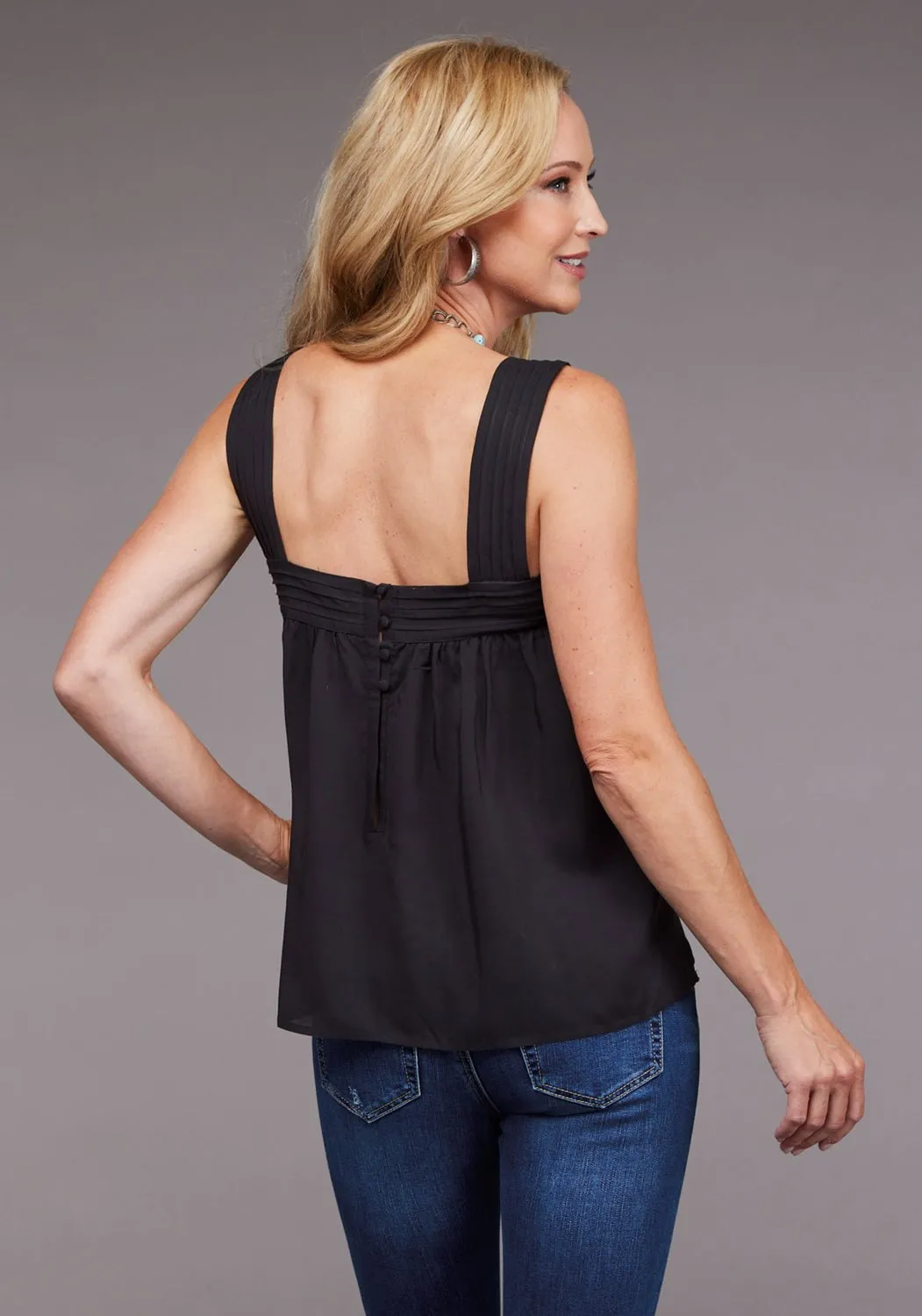 Stetson Womens 2099 Flatweave Black 100% Rayon S/L Tank Top Fitted Design