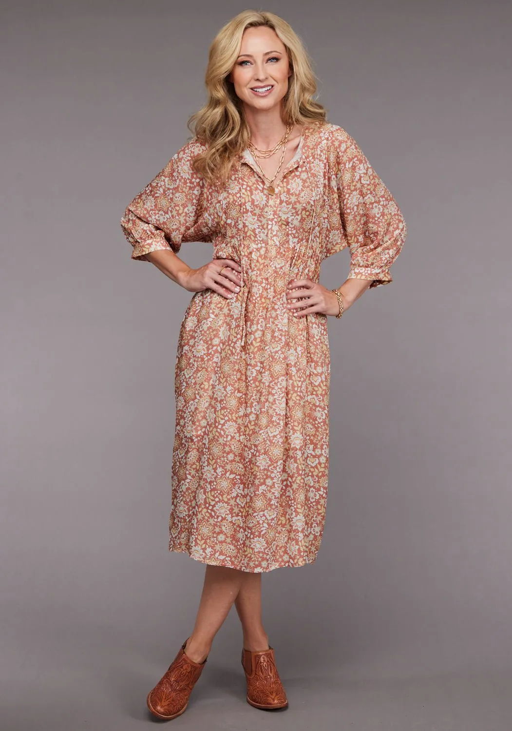 Minimalist Rainy Day Vintage Lover Stetson Womens 2100 Sunset Floral Pink 100% Rayon L/S Dress