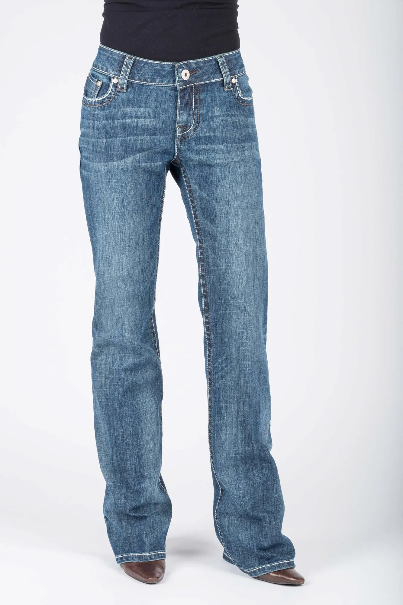Slim Cut No Gap Waist Stetson Womens 214 City Trouser Chevron Blue Cotton Blend Jeans