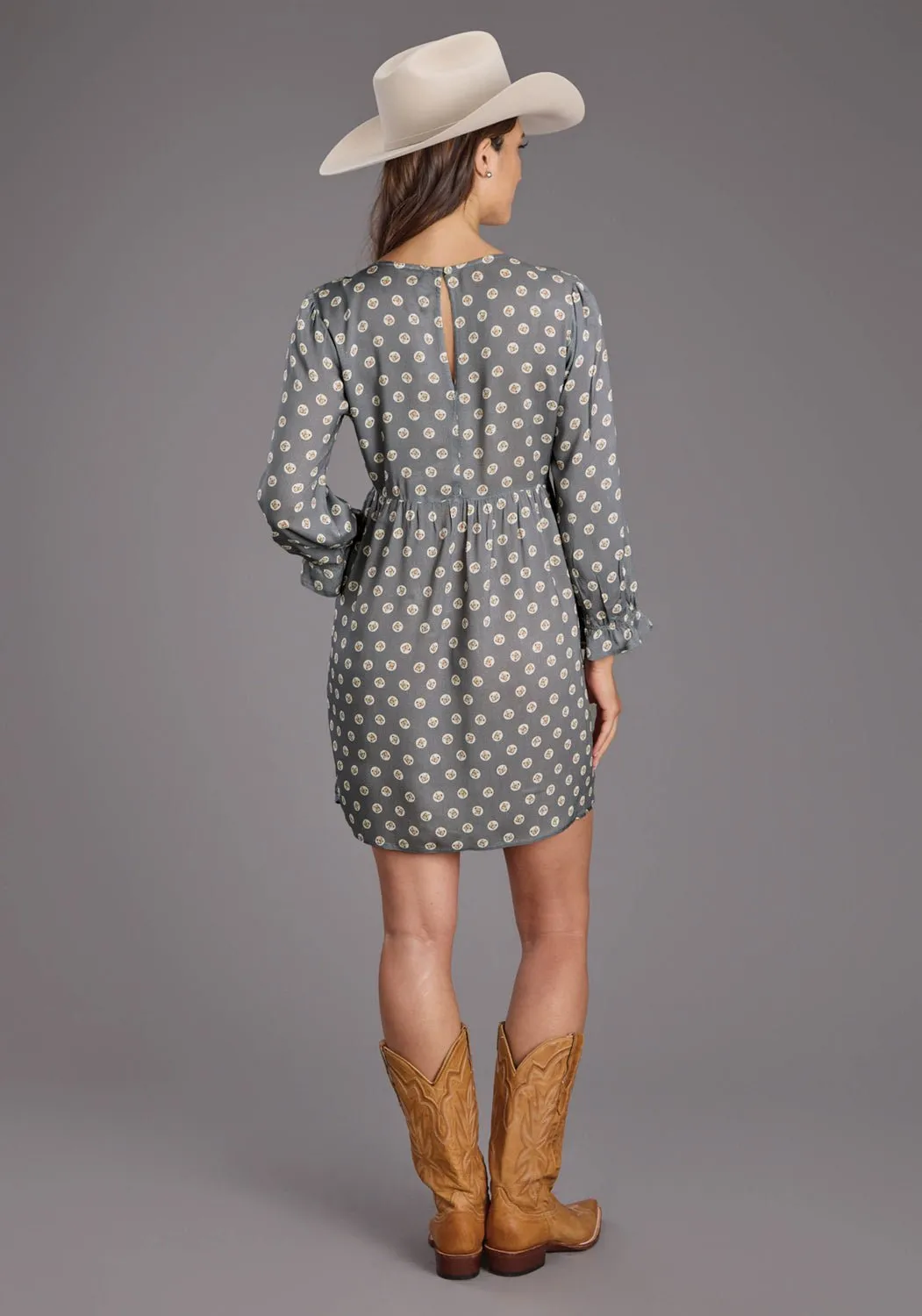 Stetson Womens 2440 Horse Pennies Grey 100% Rayon L/S Dress Neutral Fabric