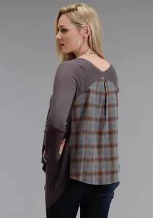 Stetson Womens 758 Plaid Peasant Grey/Brown Cotton Blend L/S Tunic Checkered Look Anti Pill Technology Designer Look Stetson Womens 758 Plaid Peasant Grey/Brown Cotton Blend L/S Tunic
