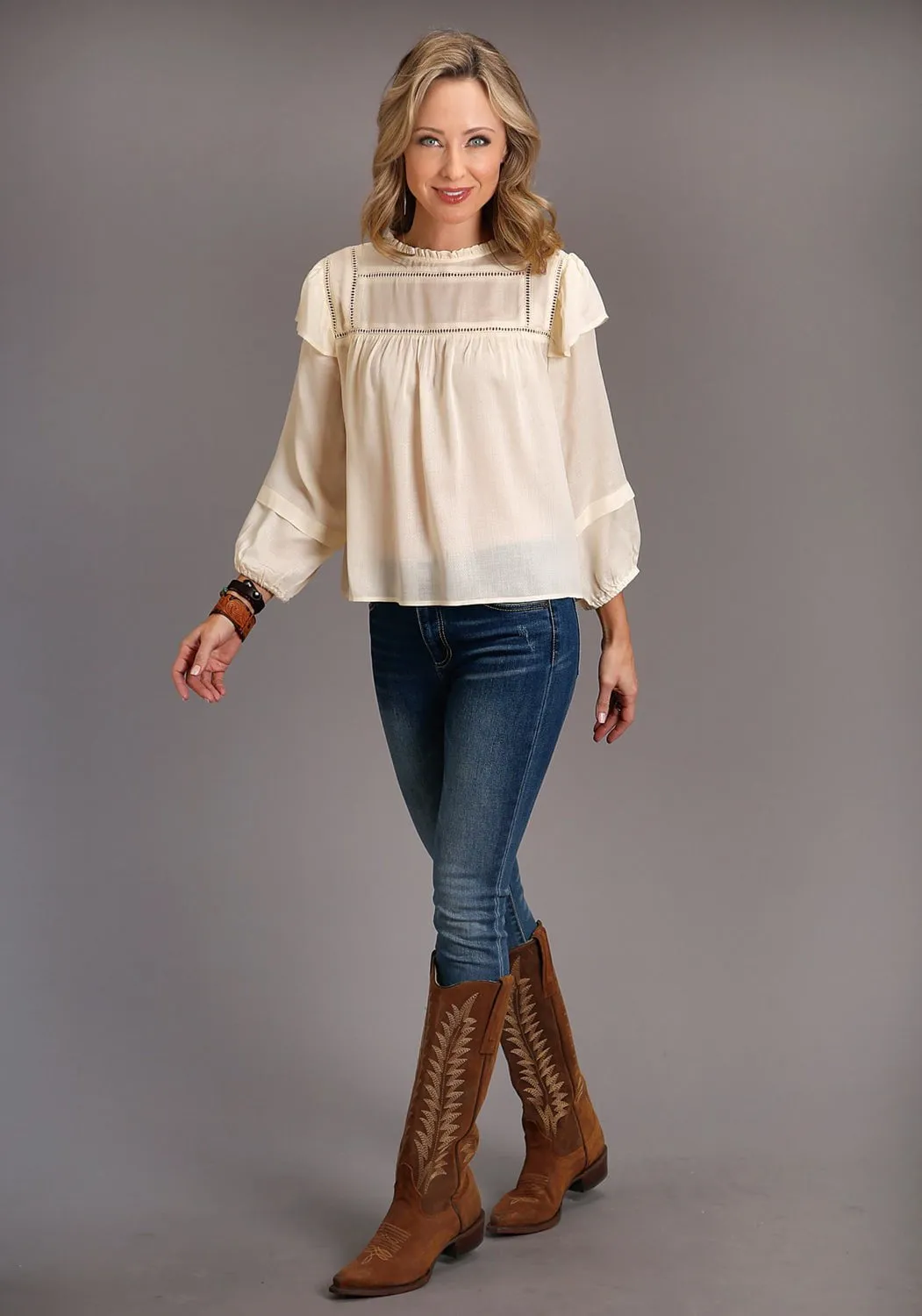 Midweight Textile Spring Break Stetson Womens 886 Herringbone Cream 100% Rayon L/S Tunic