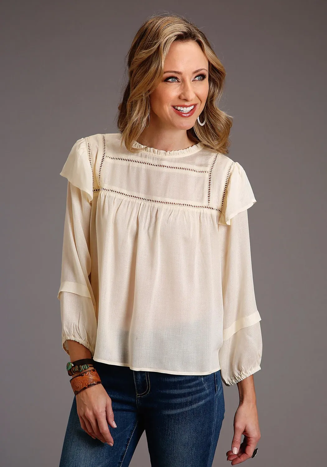 Stetson Womens 886 Herringbone Cream 100% Rayon L/S Tunic Corporate Event