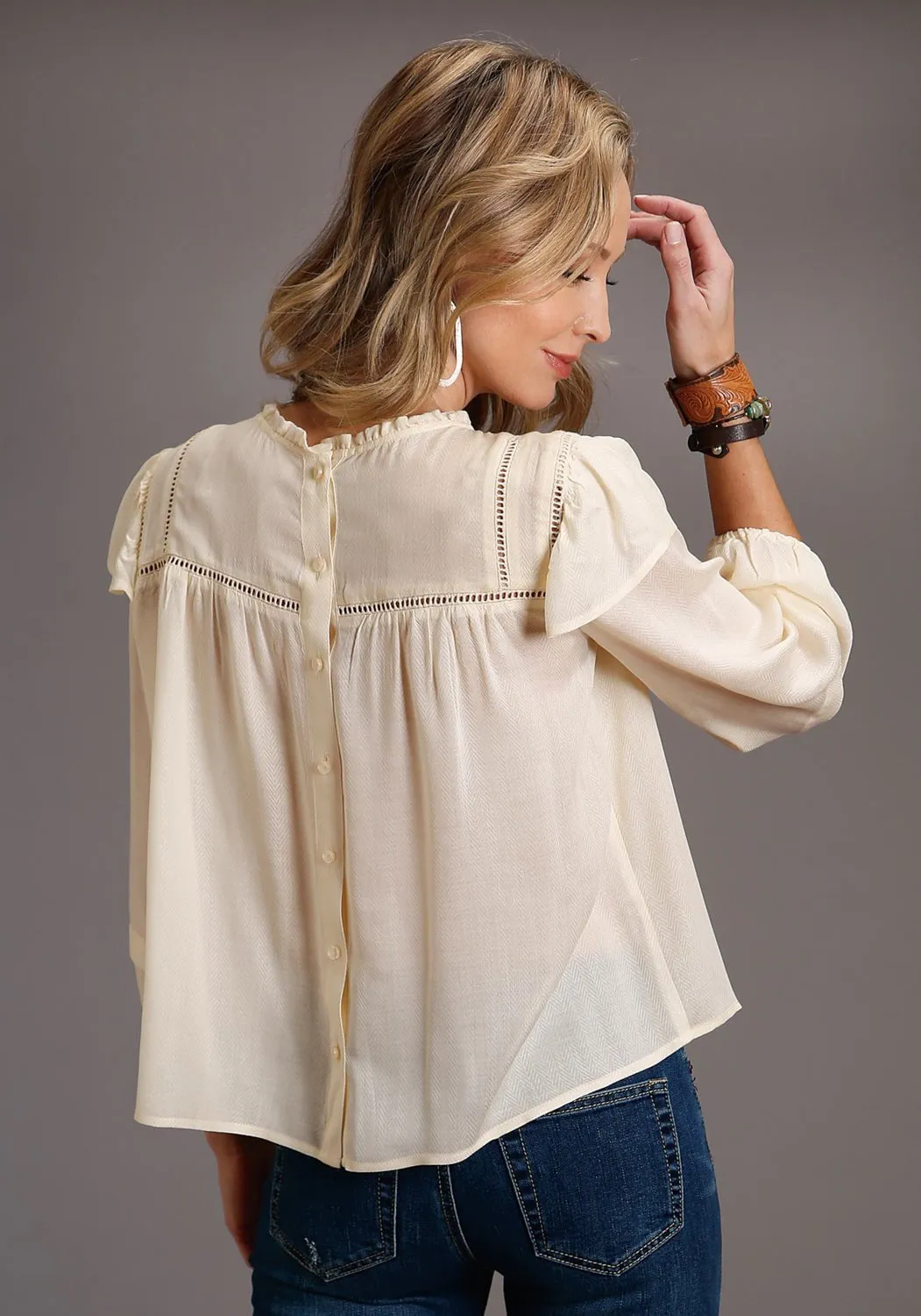 Stetson Womens 886 Herringbone Cream 100% Rayon L/S Tunic Breathable Layer Solid Hue