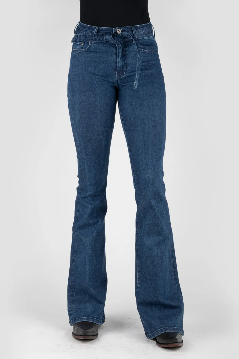Stetson Womens 921 High Waist Plain Blue Cotton Blend Jeans Relaxed Style Work Ready Outdoor Enthusiast