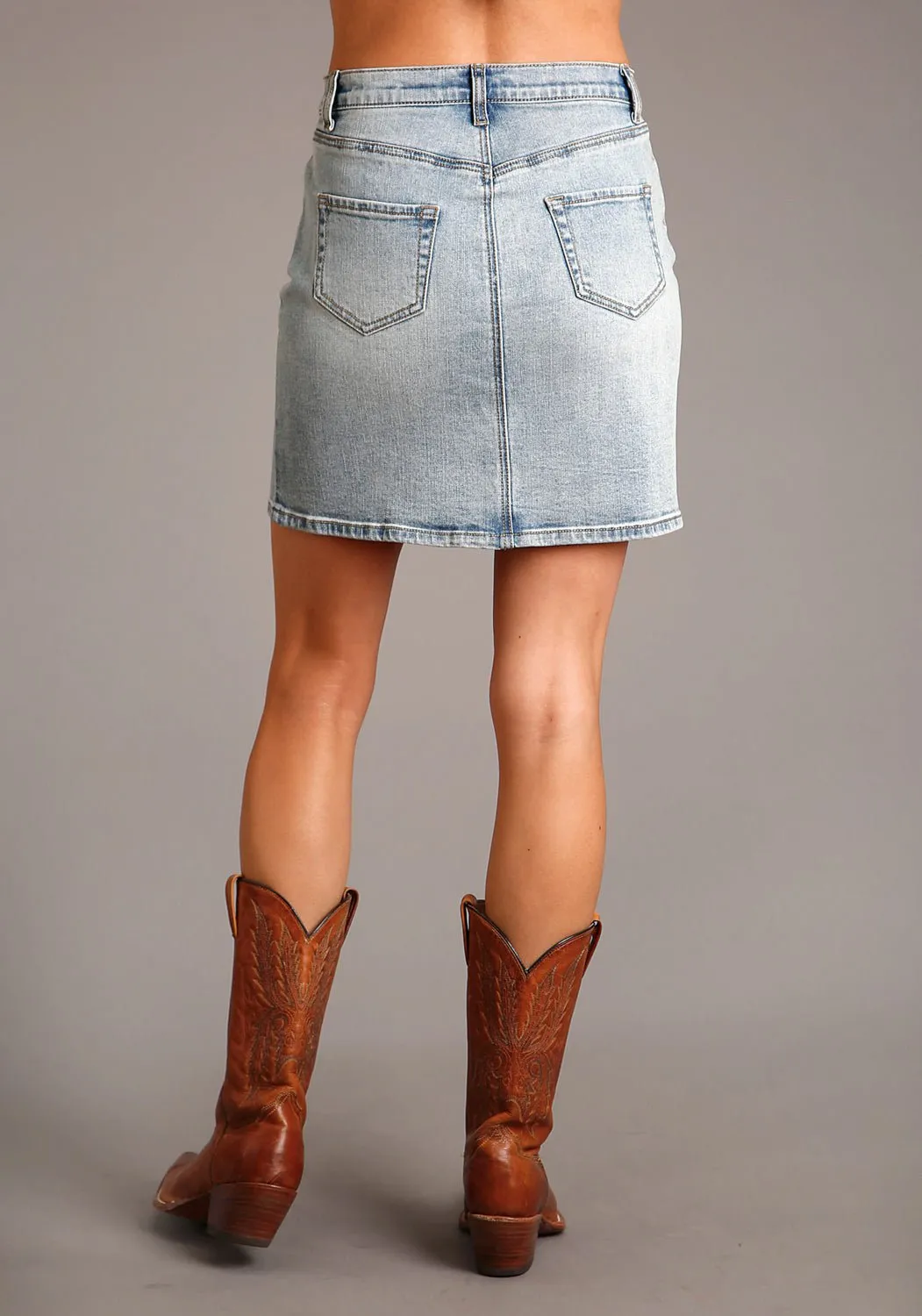 Stetson Womens Above the Knee Denim Blue Cotton Blend Skirt Modern Fit Casual Friday Elegant Casual