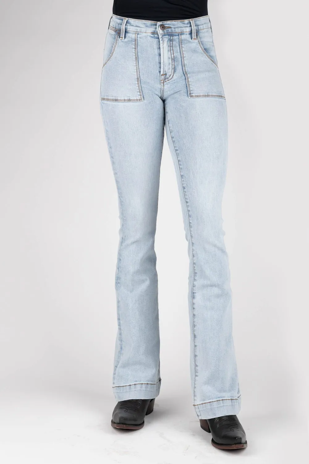 Street Casual Trend Friendly Stetson Womens Acid Wash Cotton Blend Plain Back Jeans