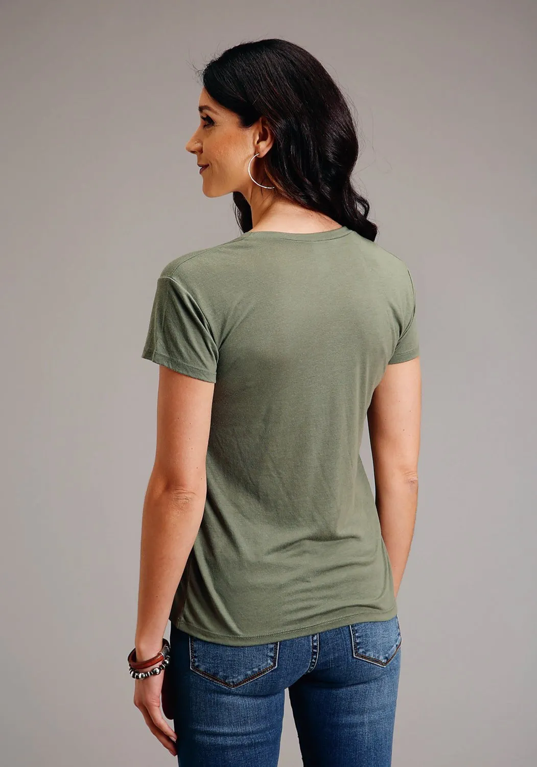Stetson Womens Army Green Poly/Rayon Eagle Crest S/S T-Shirt Affordable Fashion