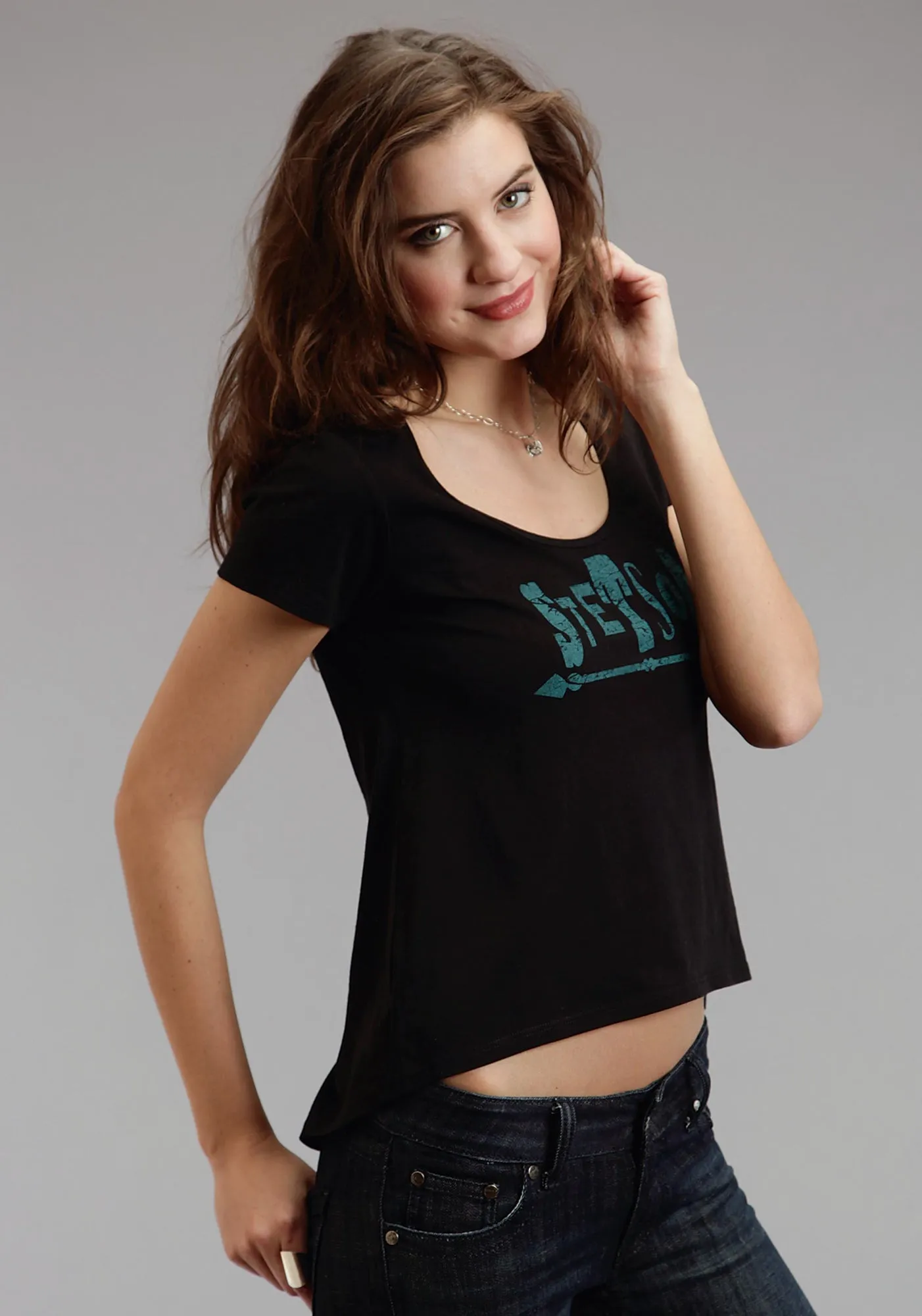 Relaxed Comfort Stetson Womens Arrow Screenprint Black 100% Cotton S/S T-Shirt