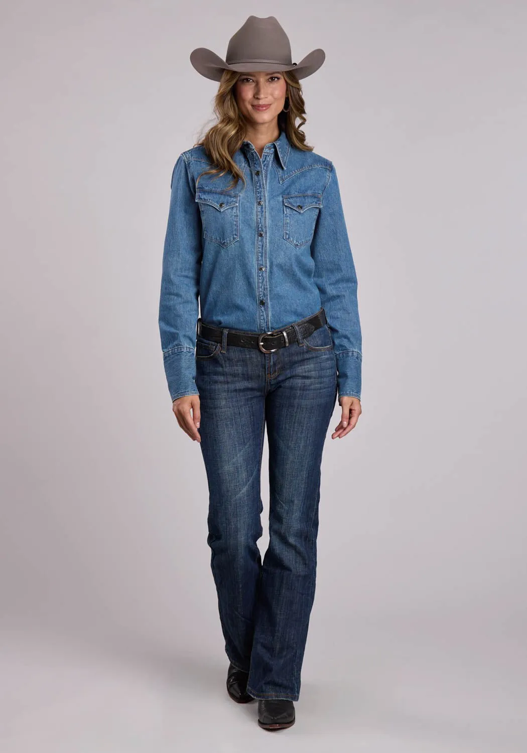 Urban Trend Stetson Womens Asymmetrical Hexagon Blue 100% Cotton L/S Shirt