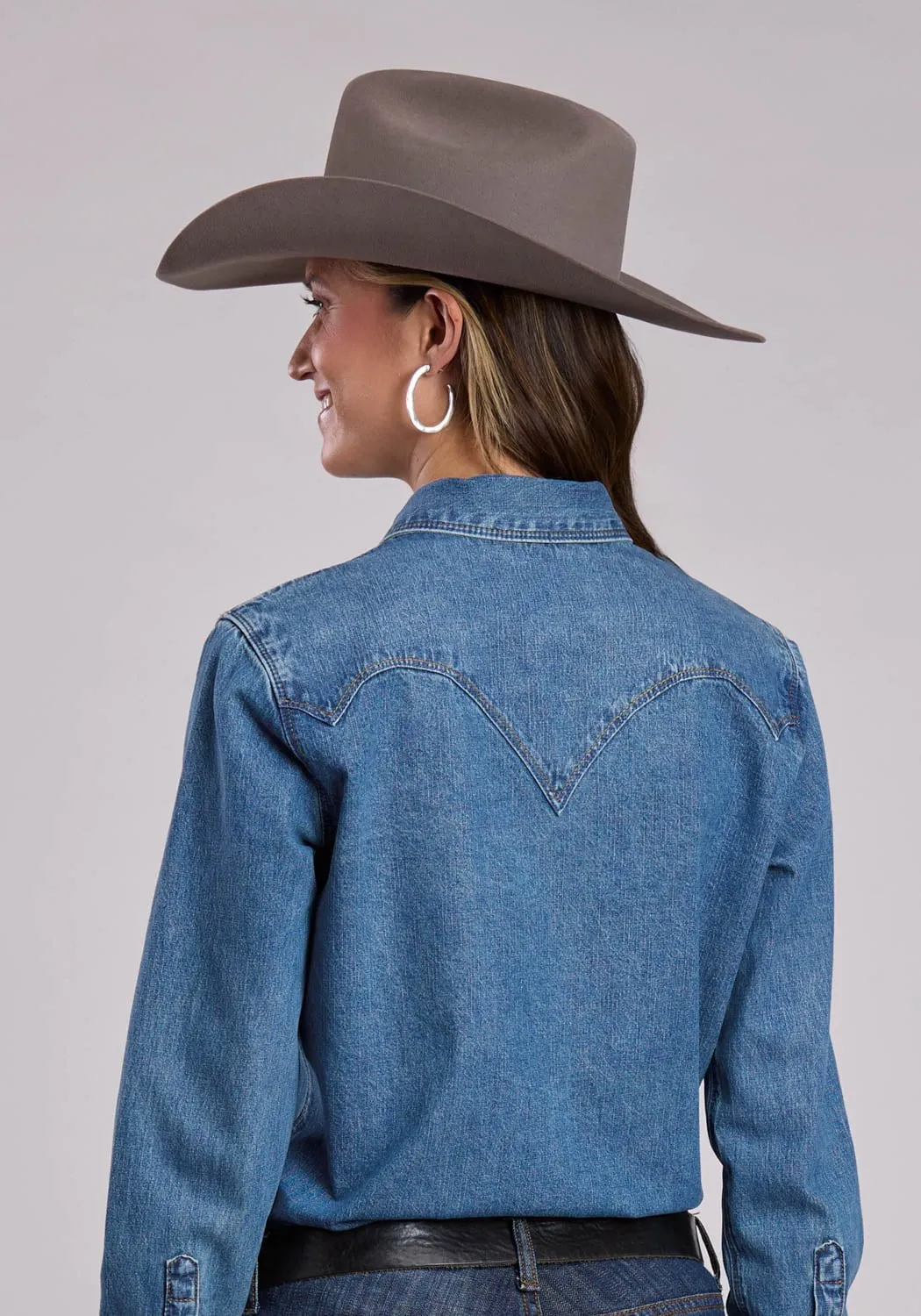 Bold Graphics Cocktail Event Stetson Womens Asymmetrical Hexagon Blue 100% Cotton L/S Shirt