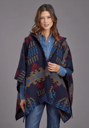 Stetson Womens Aztec Blanket Hooded Blue Poly/Wool Wrap Go Easy Stetson Womens Aztec Blanket Hooded Blue Poly/Wool Wrap Daily Casual