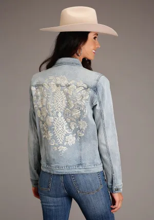 Stetson Womens Back Floral Embroidery Blue Cotton Blend Cotton Jacket Trusted Comfort Stetson Womens Back Floral Embroidery Blue Cotton Blend Cotton Jacket Formal Classic Wear Loose Sharp Comfort