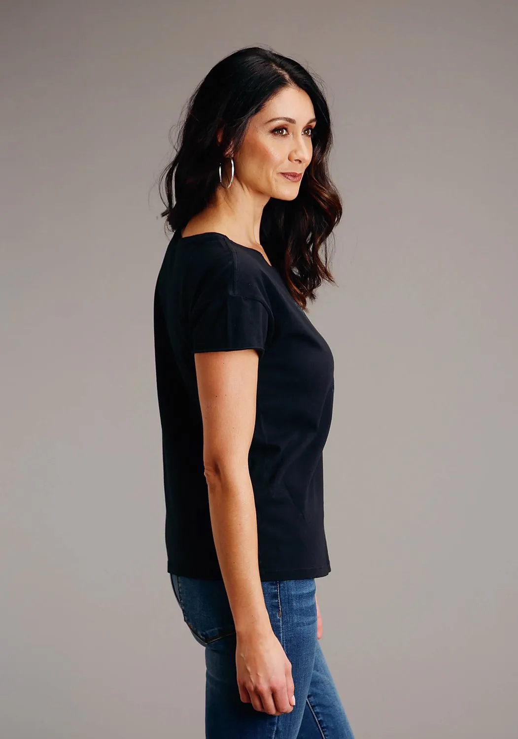 Smart Casual Stetson Womens Black 100% Cotton Bronc Rider S/S T-Shirt