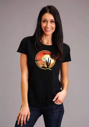 Stetson Womens Black 100% Cotton Cactus/Red Sunset S/S T-Shirt Seamless Finish Stetson Womens Black 100% Cotton Cactus/Red Sunset S/S T-Shirt Comfort Stretch Floral Motif
