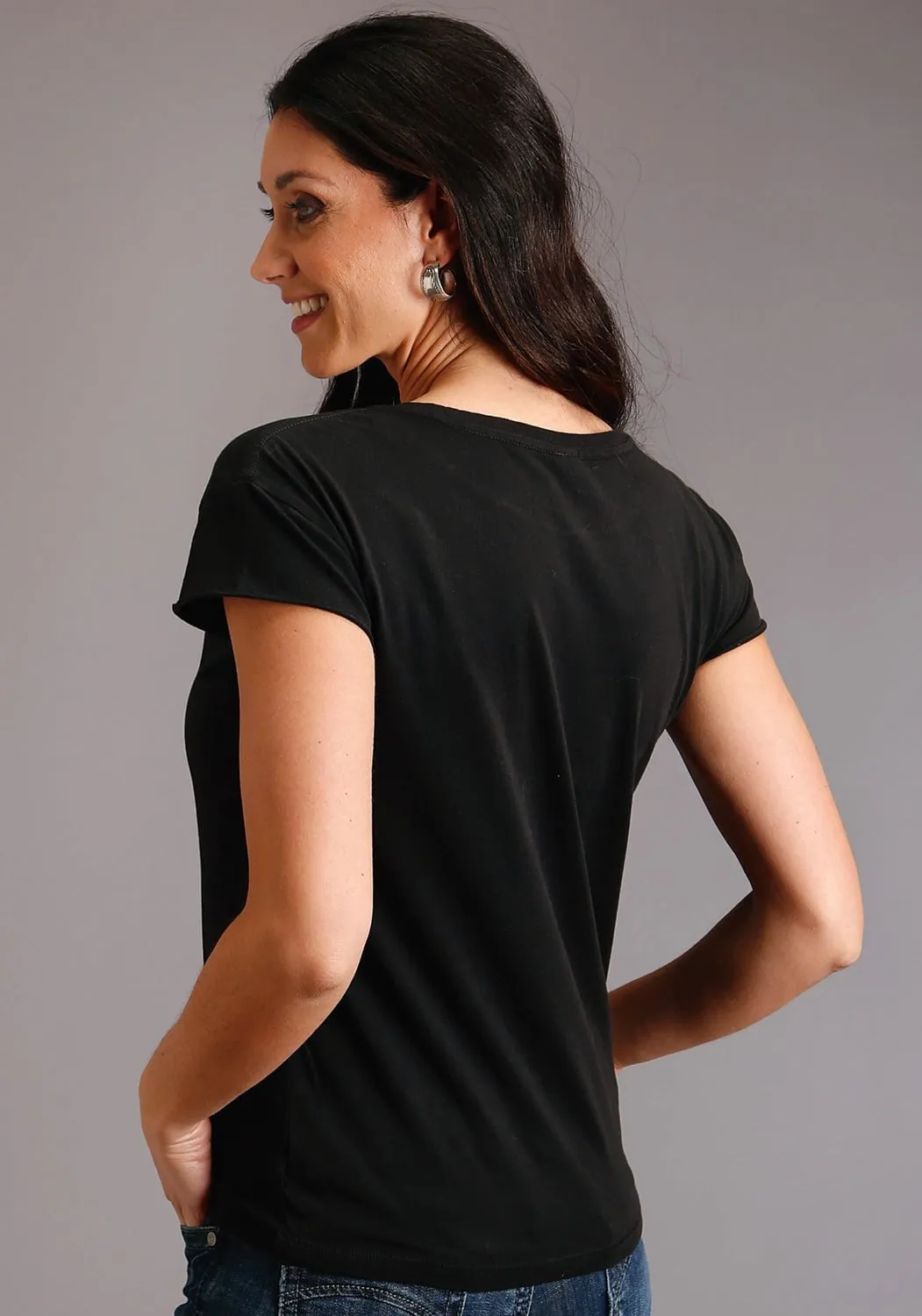 Perfect Fit Eco friendly materials Stetson Womens Black 100% Cotton Cowboy Lasso S/S T-Shirt