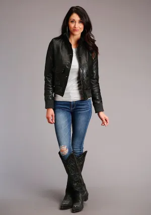 Stetson Womens Black Lamb Leather Military Button Jacket Classic Routine Stetson Womens Black Lamb Leather Military Button Jacket Fit Essential Street Appeal