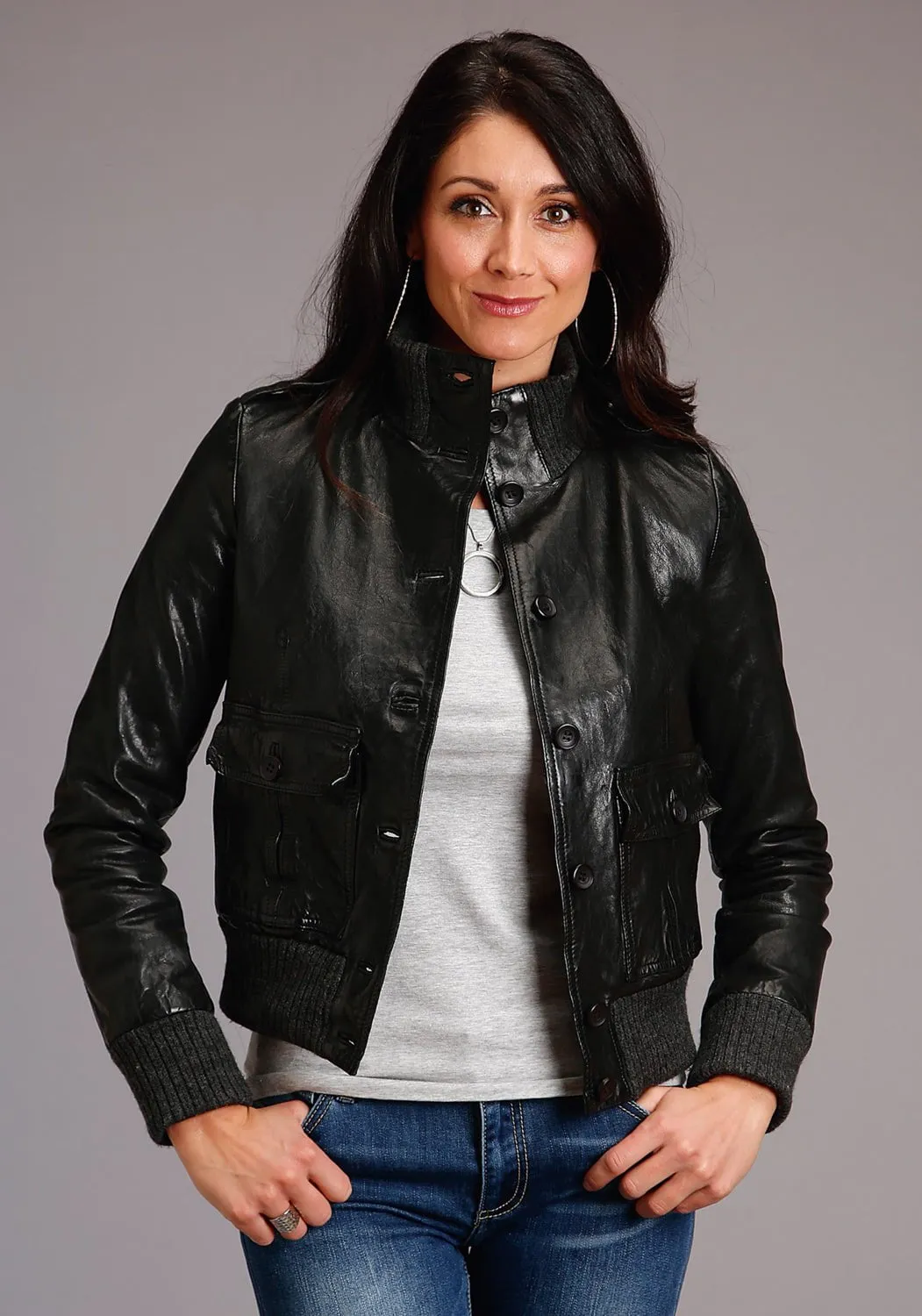 Stetson Womens Black Lamb Leather Military Button Jacket Winter Warmth Festival Outfit Outdoor Adventure