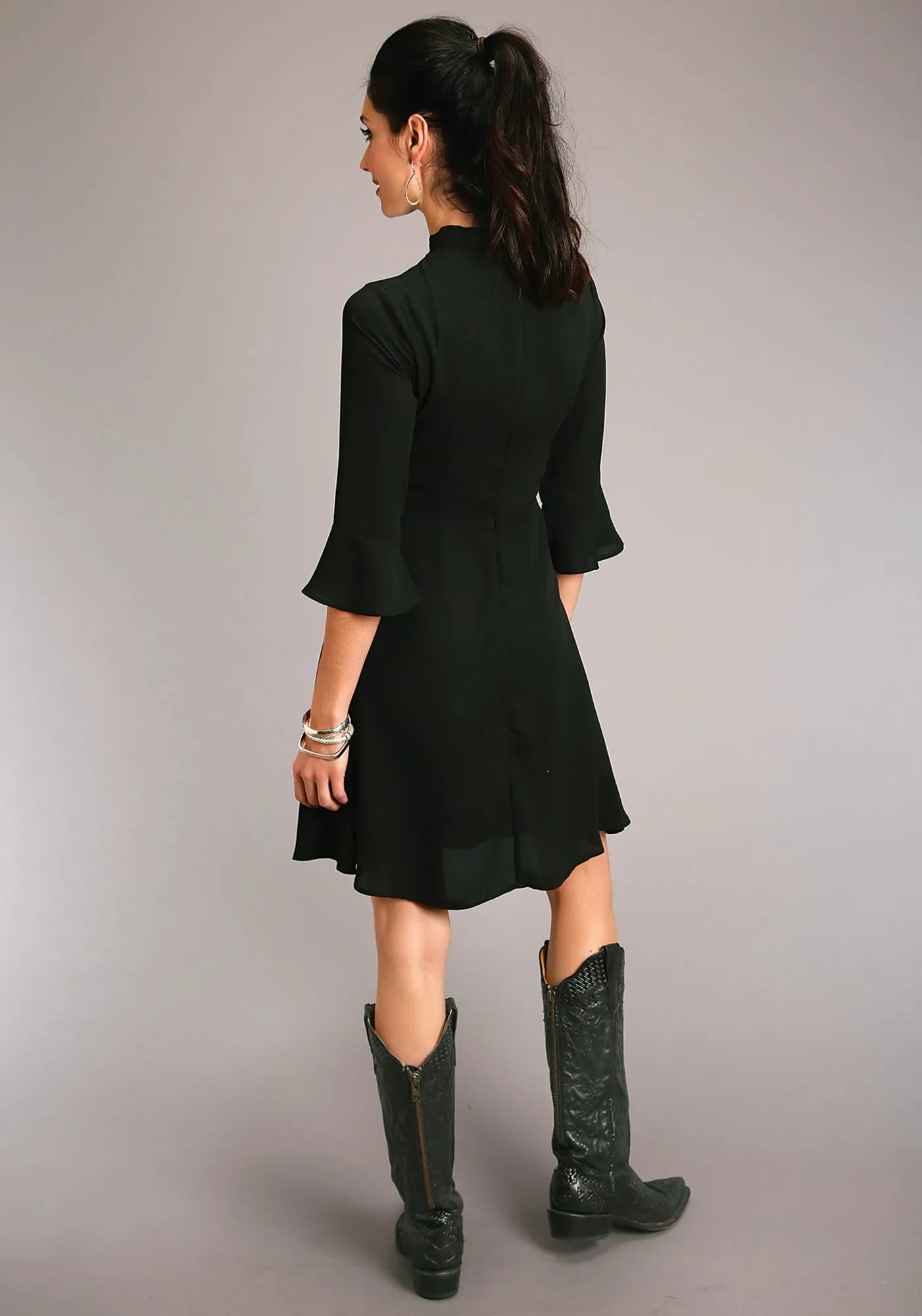 Street Style Chic Essentials Stetson Womens Black Polyester Knee Length S/S Dress