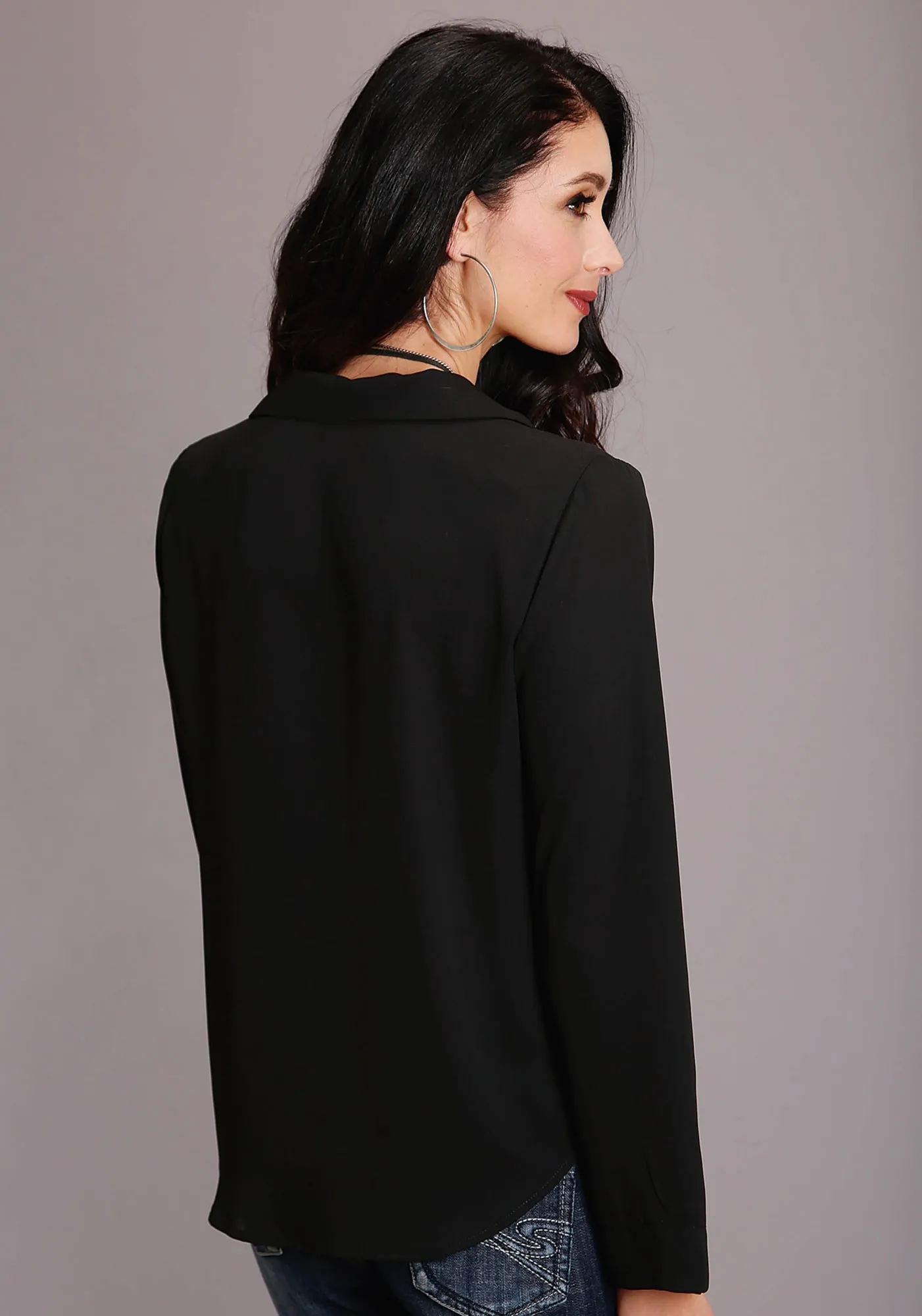 Stetson Womens Black Polyester Notch Collar L/S Blouse Winter Warmth Festival Outfit Outdoor Adventure Favorite Basic