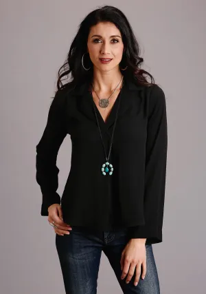 Stetson Womens Black Polyester Notch Collar L/S Blouse Easy Routine Stetson Womens Black Polyester Notch Collar L/S Blouse Breathable Denim Tailored Appearance