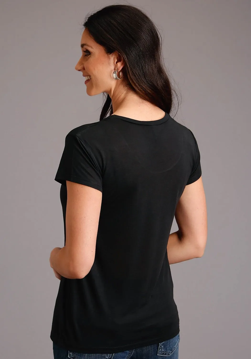 Stetson Womens Black Poly/Rayon Lasso Action S/S T-Shirt Non Chafe Seams