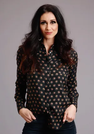 Stetson Womens Black Rayon/Nylon Horse Polkadot L/S Shirt Vibrant Trend Night Out Rainy Day Always Ready Stetson Womens Black Rayon/Nylon Horse Polkadot L/S Shirt