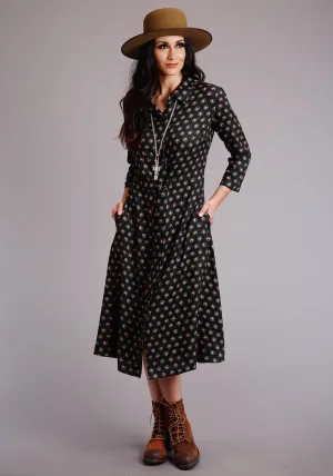 Stetson Womens Black Rayon/Nylon Horse Polkadot S/S Dress Crisp Mode Stetson Womens Black Rayon/Nylon Horse Polkadot S/S Dress Party Look Luxury Reliable Fit