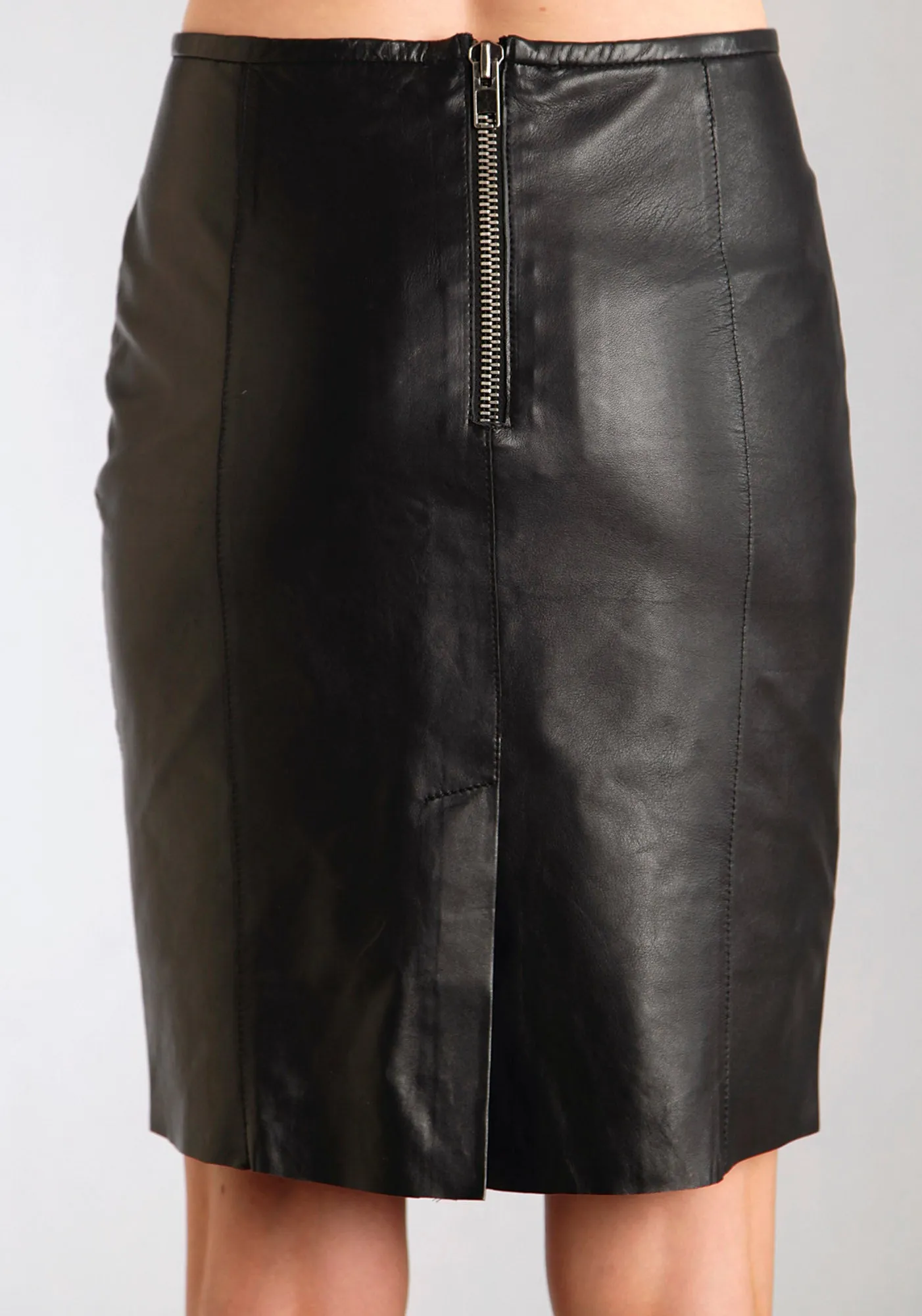 Stetson Womens Black Smooth Lamb Leather Pencil Skirt Back Slit Biker Comfortable Silhouette