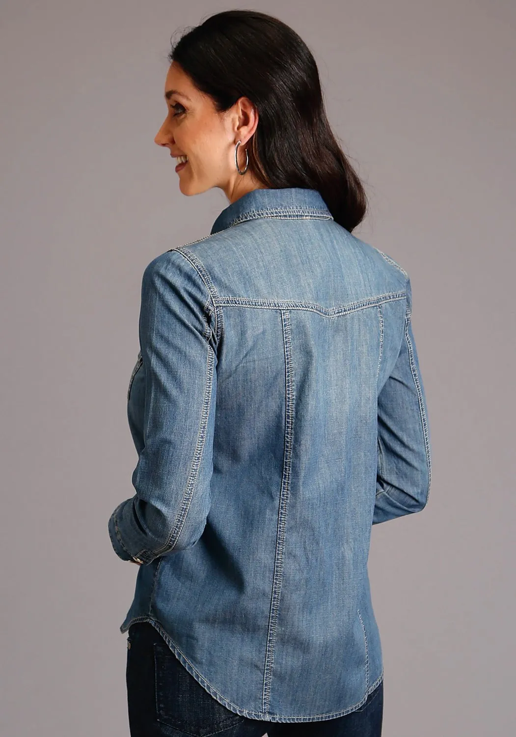 Stetson Womens Blue 100% Cotton Boyfriend Fit L/S Denim Shirt Night Out Parent Style Street Routine