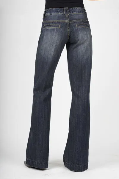 Stetson Womens Blue 100% Cotton Dark Wash City Trouser Flared Blasting Jeans Cool Fit