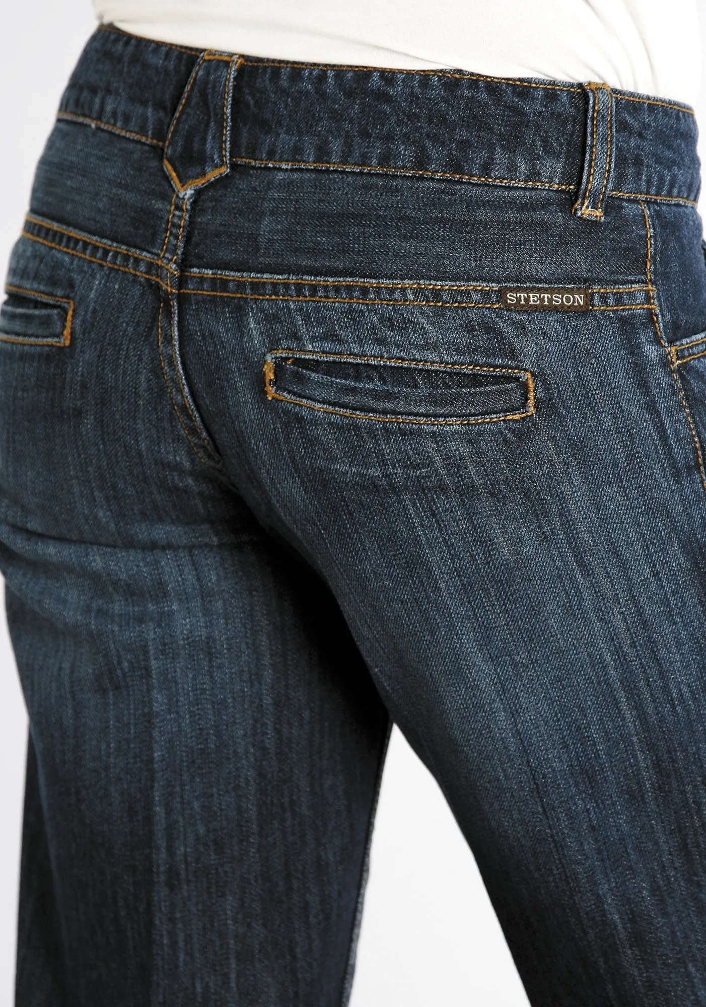 Layered Knee Panels Common Outfit Stetson Womens Blue 100% Cotton Dark Wash City Trouser Flared Jeans